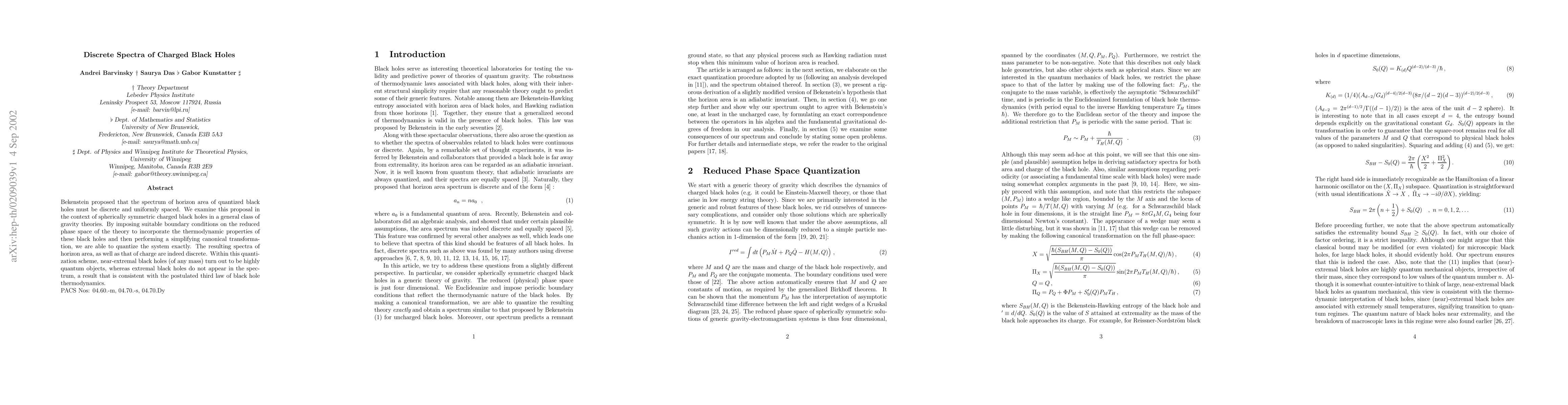 Thumbnail for Discrete Spectra of Charged Black Holes