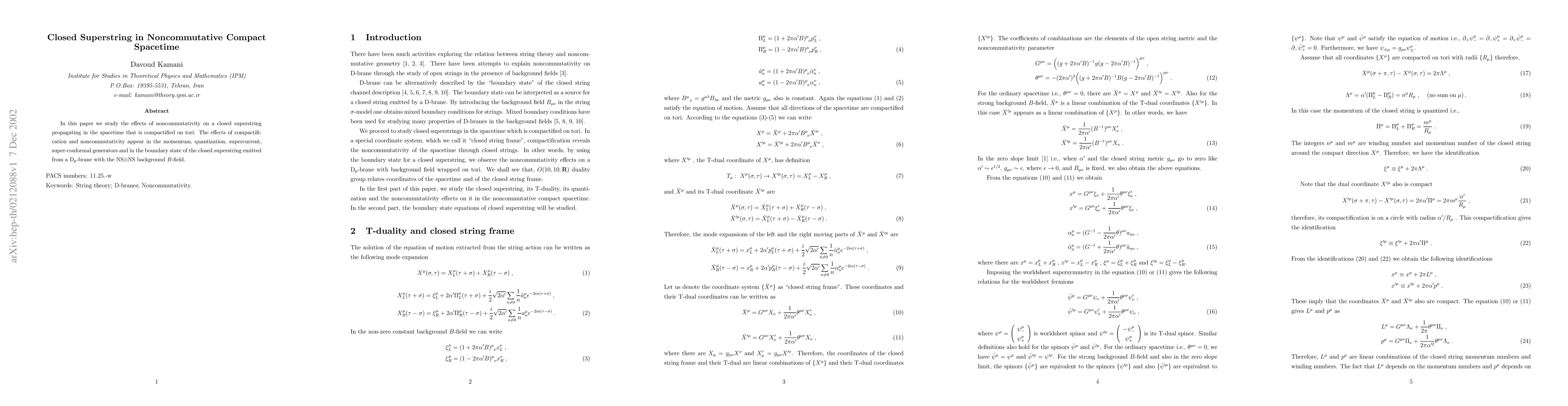 Thumbnail for Closed Superstring in Noncommutative Compact Spacetime