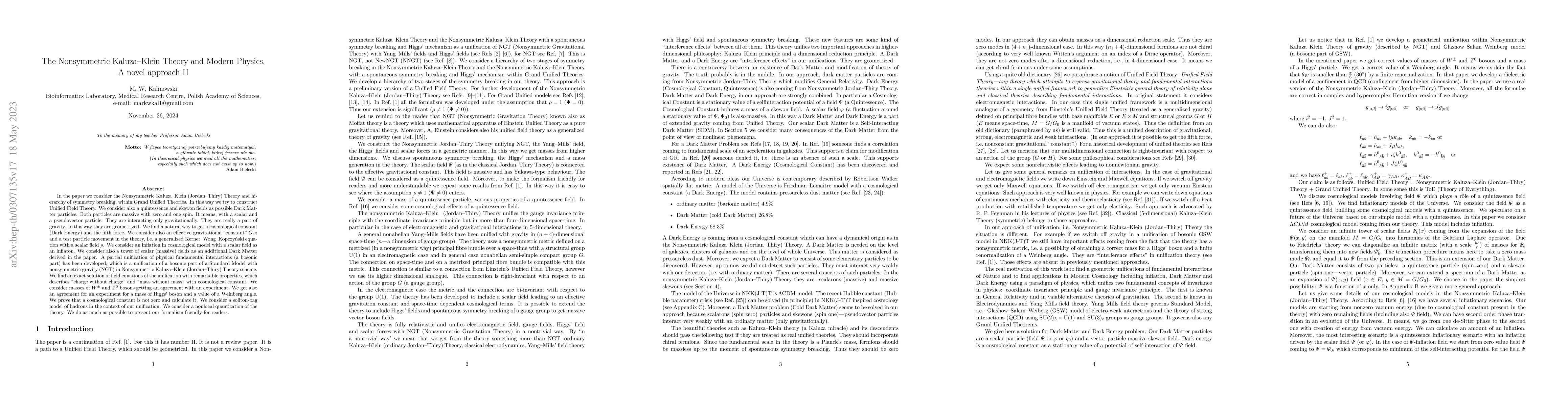 Thumbnail for The Nonsymmetric Kaluza-Klein(Jordan-Thirry) Theory and Modern Physics.A
  novel approach.II