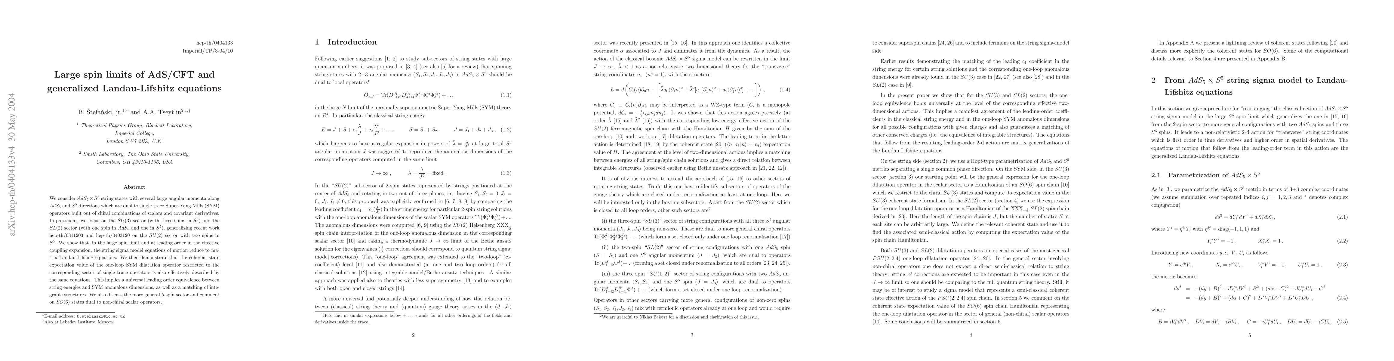 Thumbnail for Large spin limits of AdS/CFT and generalized Landau-Lifshitz equations