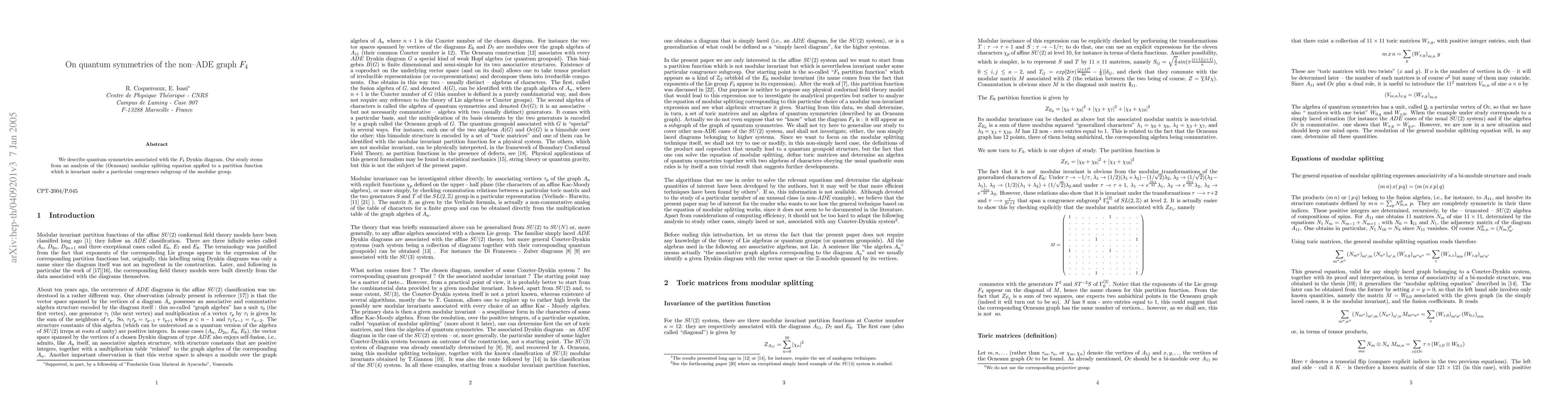 Thumbnail for On quantum symmetries of the non--ADE graph F4