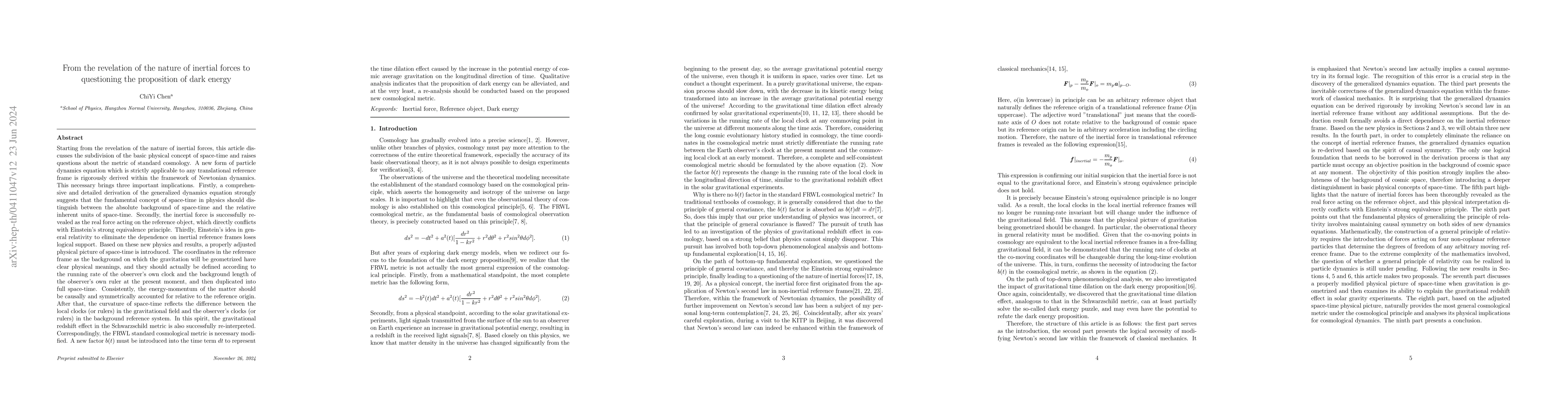 Thumbnail for From the revelation of the nature of inertial forces to questioning the
  proposition of dark energy