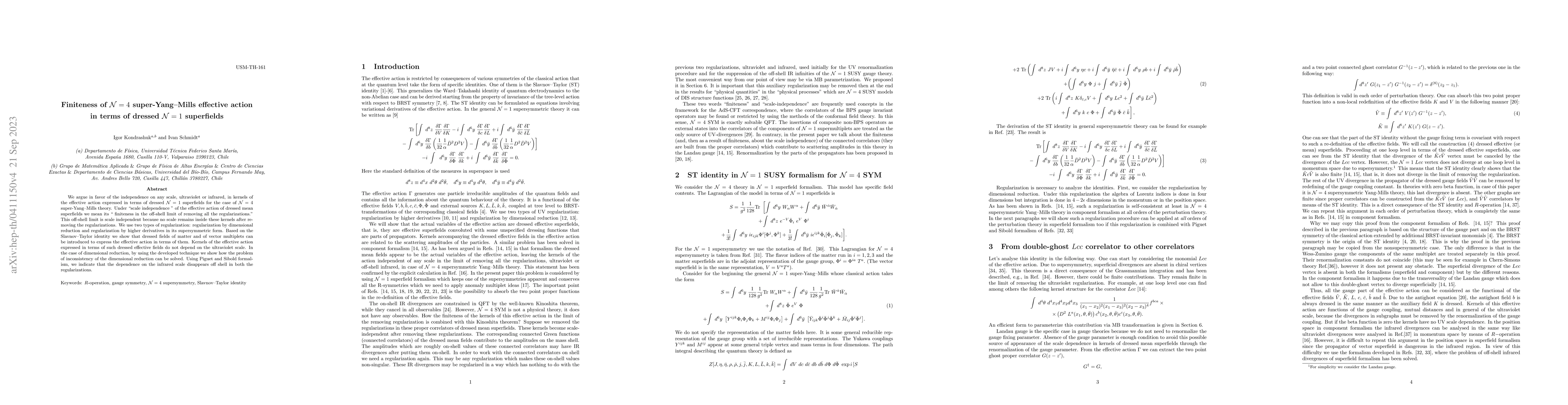 Thumbnail for Finiteness of N =4 super-Yang-Mills effective action in terms of dressed
  N =1 superfields