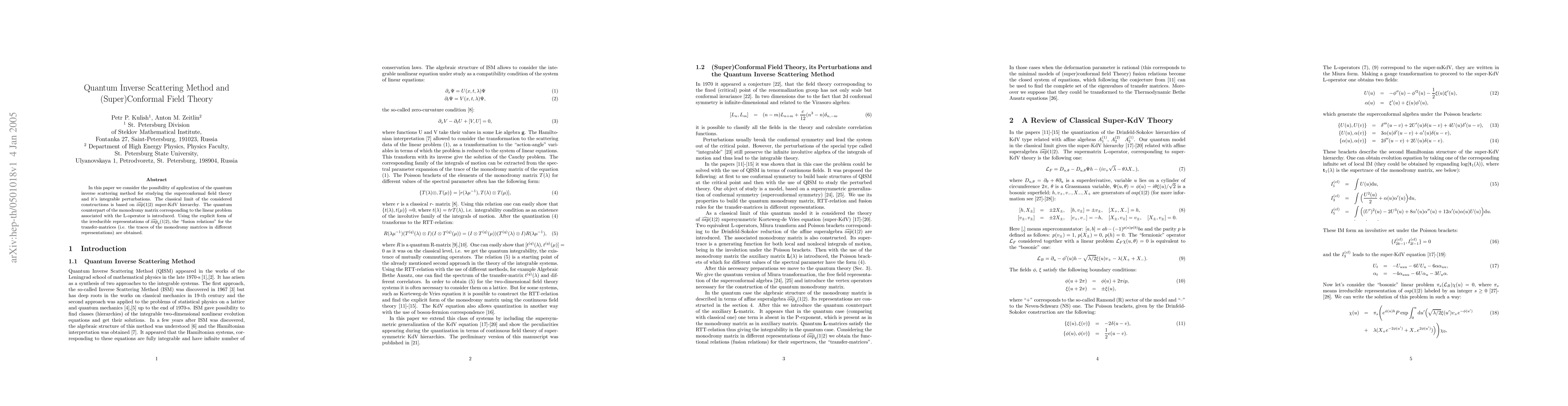 Thumbnail for Quantum Inverse Scattering Method and (Super)Conformal Field Theory