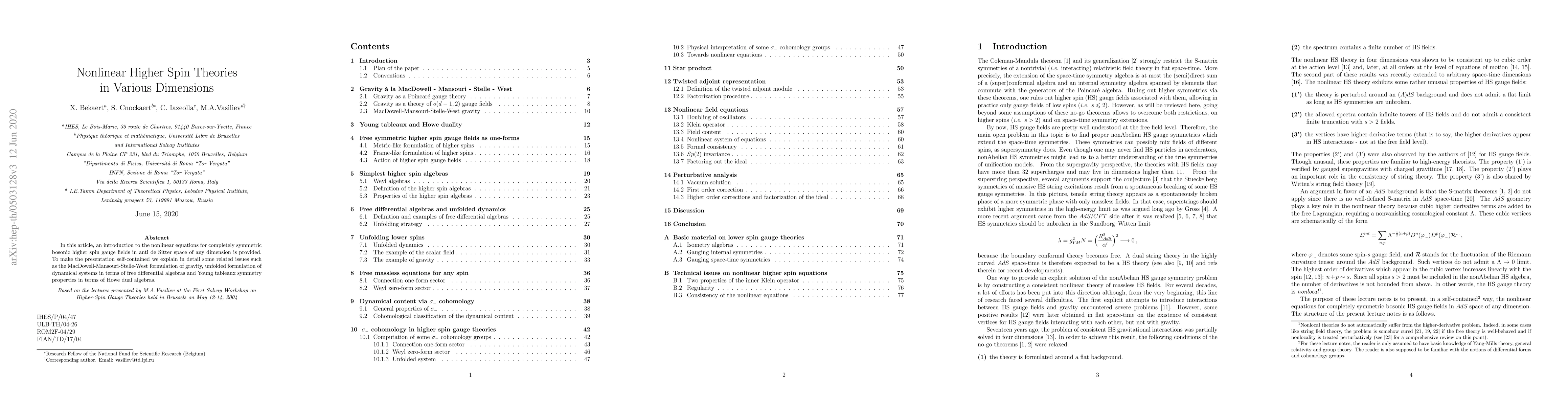 Thumbnail for Nonlinear higher spin theories in various dimensions
