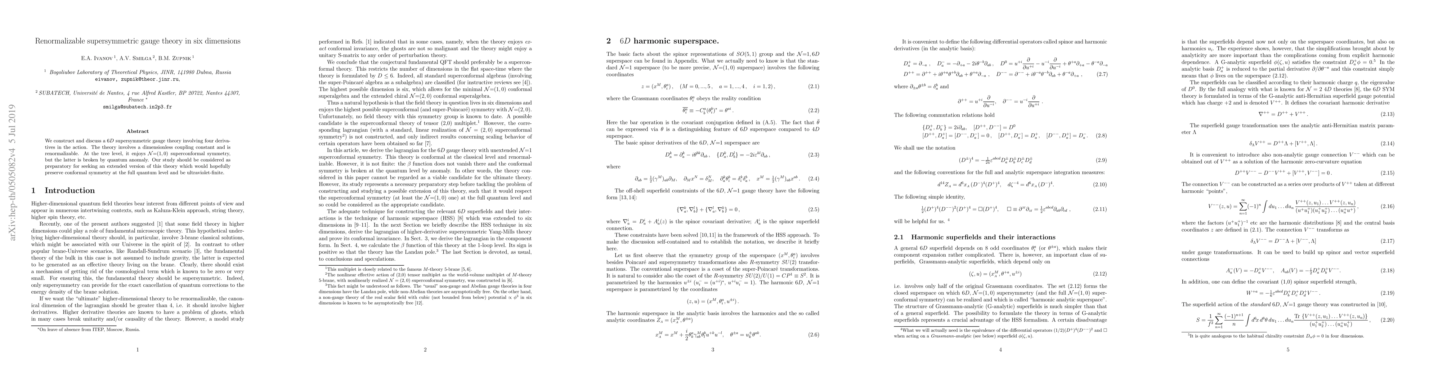 Thumbnail for Renormalizable supersymmetric gauge theory in six dimensions