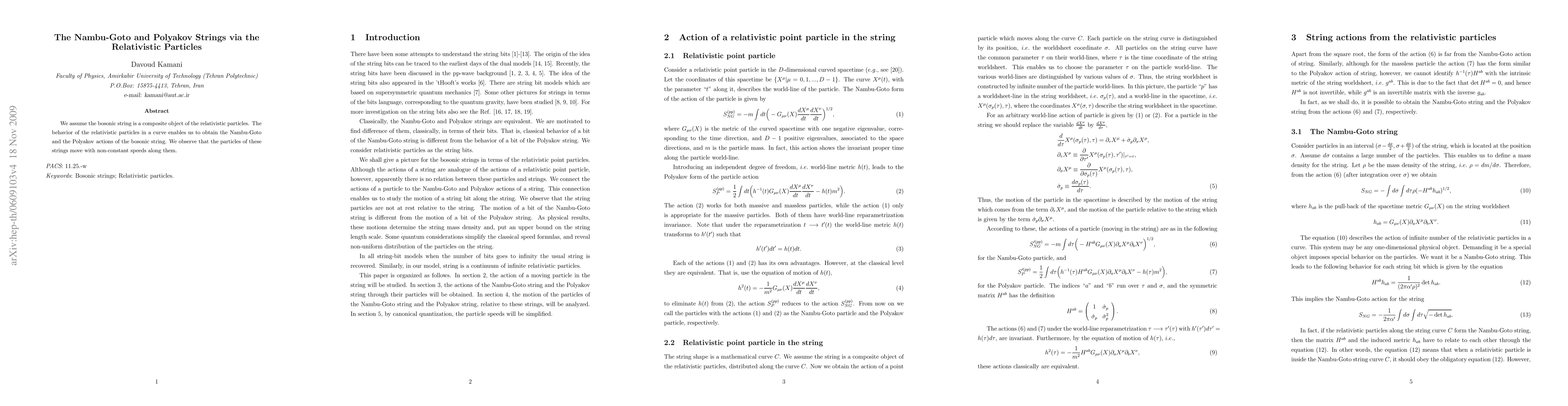 Thumbnail for The Nambu-Goto and Polyakov Strings via the Relativistic Particles