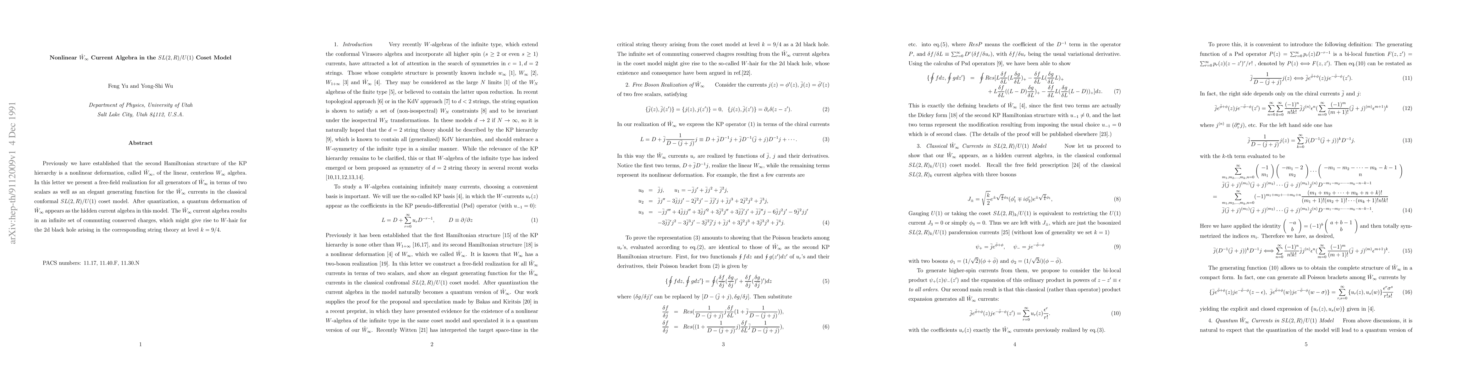 Thumbnail for Nonlinear $\hat{W}_{\infty}$ Current Algebra in the SL(2,R)/U(1) Coset
  Model