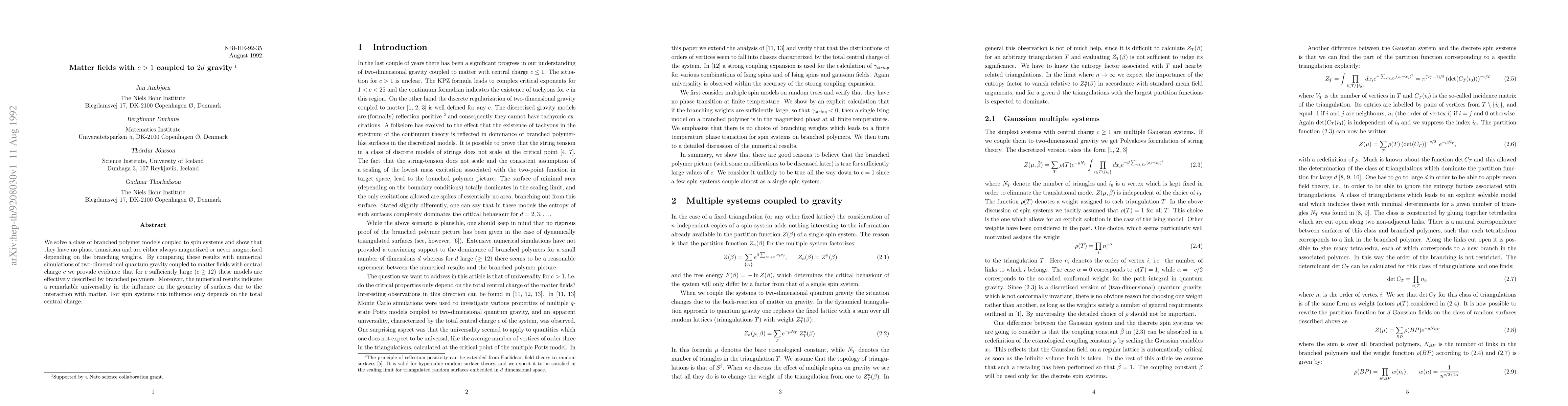 Thumbnail for Matter fields with c > 1 coupled to 2d gravity