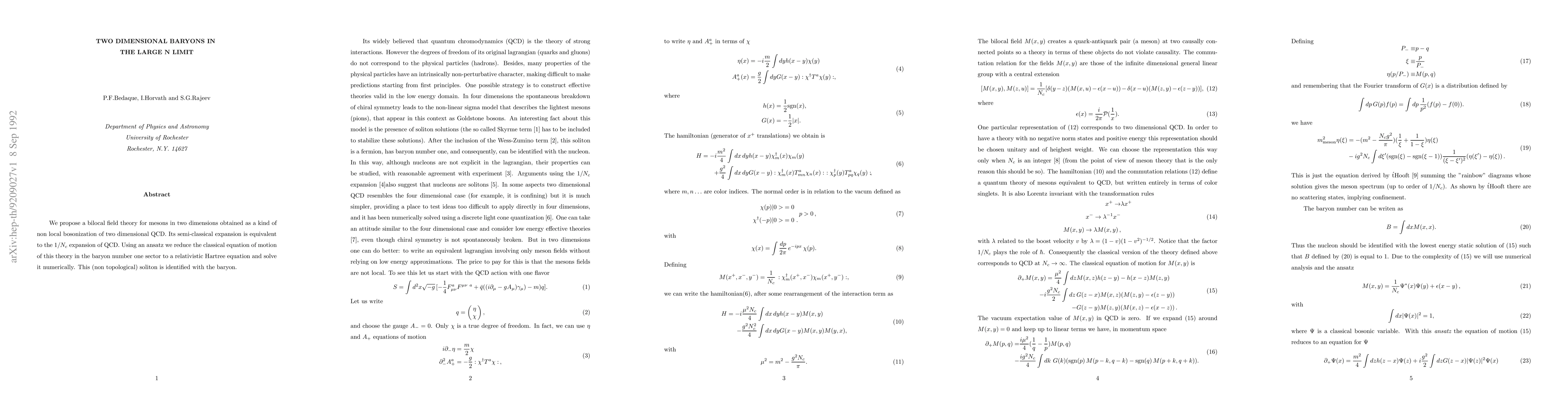 Thumbnail for Two dimensional baryons in the large N limit