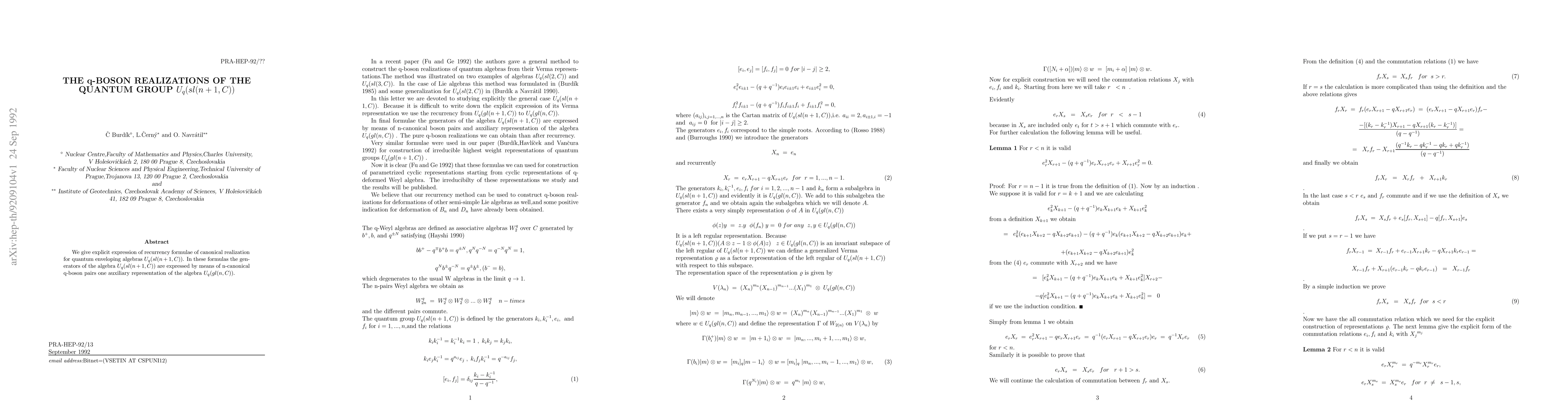 Thumbnail for The q-Boson Realizations of the Quantum Group $U_{q}(sl(n+1,C))$