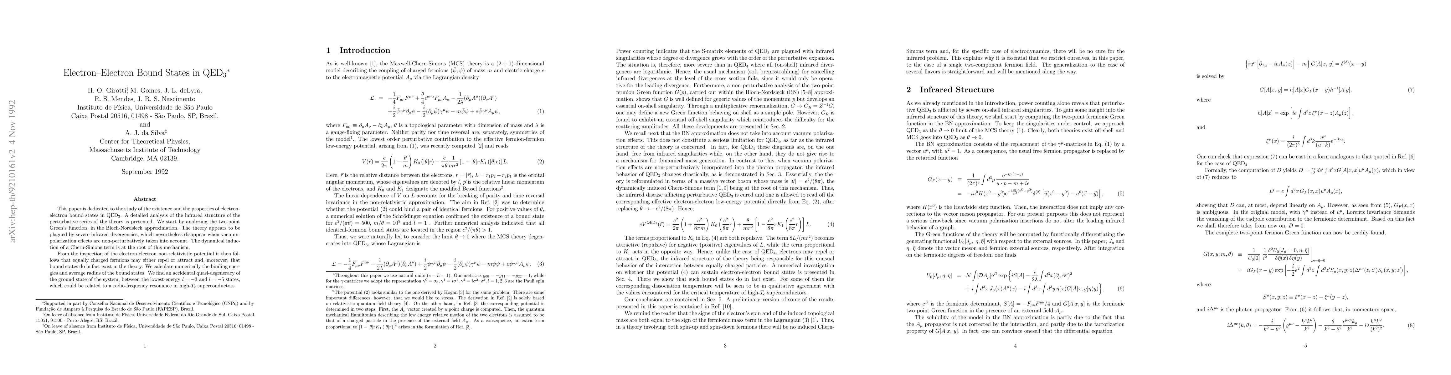 Thumbnail for Electron--Electron Bound States in QED$_{3}$