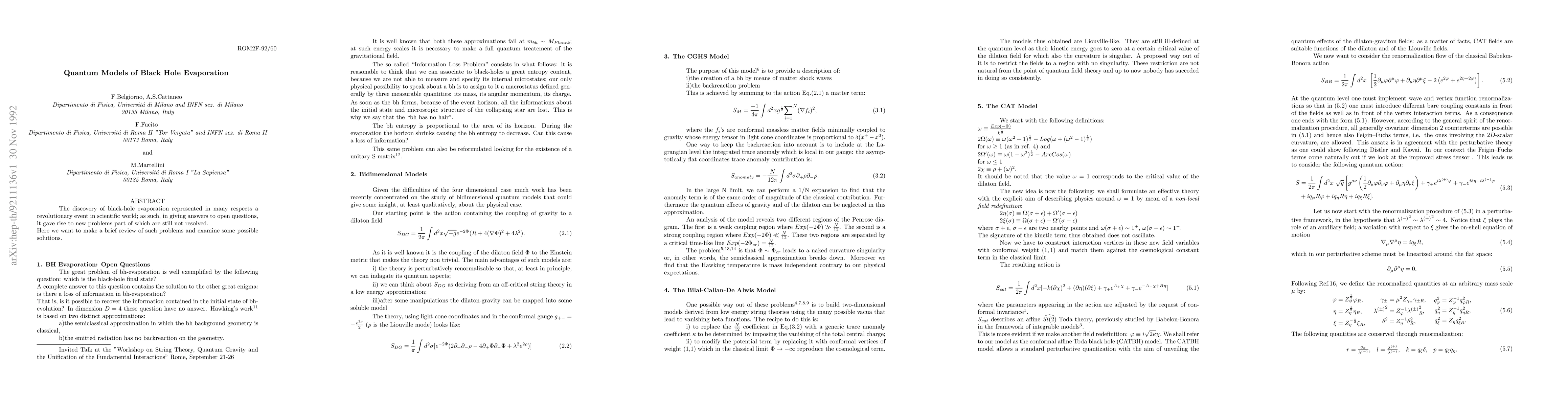 Thumbnail for Quantum Models of Black Hole Evaporation