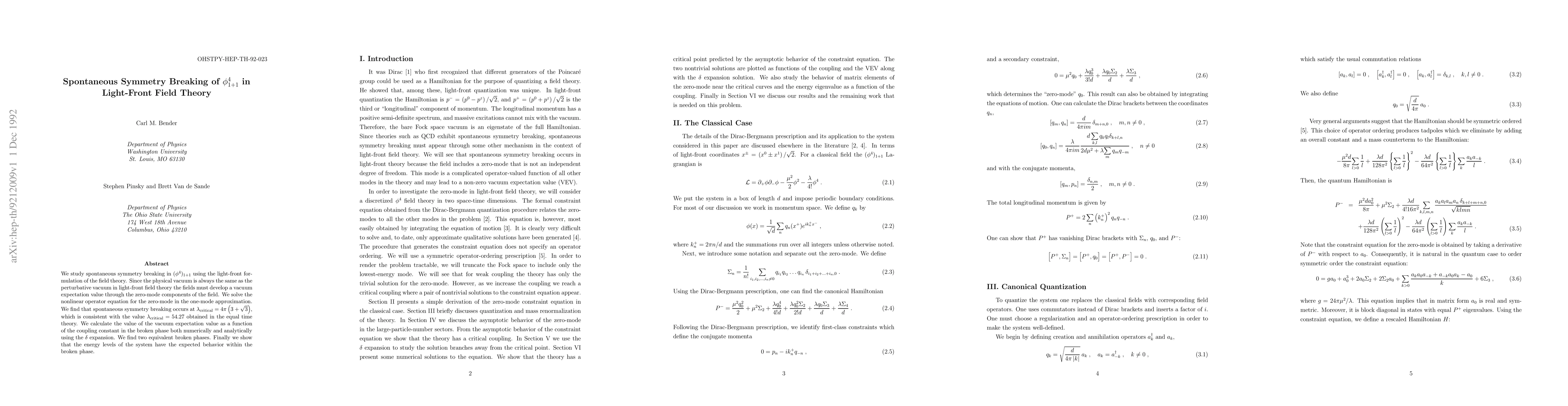 Thumbnail for Spontaneous Symmetry Breaking of phi4(1+1) in Light Front Field Theory