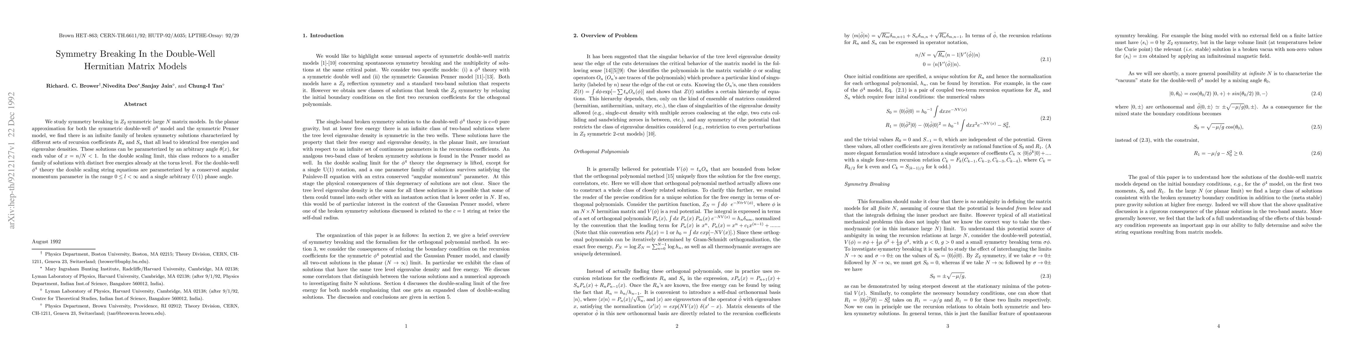 Thumbnail for Symmetry Breaking in the Double-Well Hermitian Matrix Models