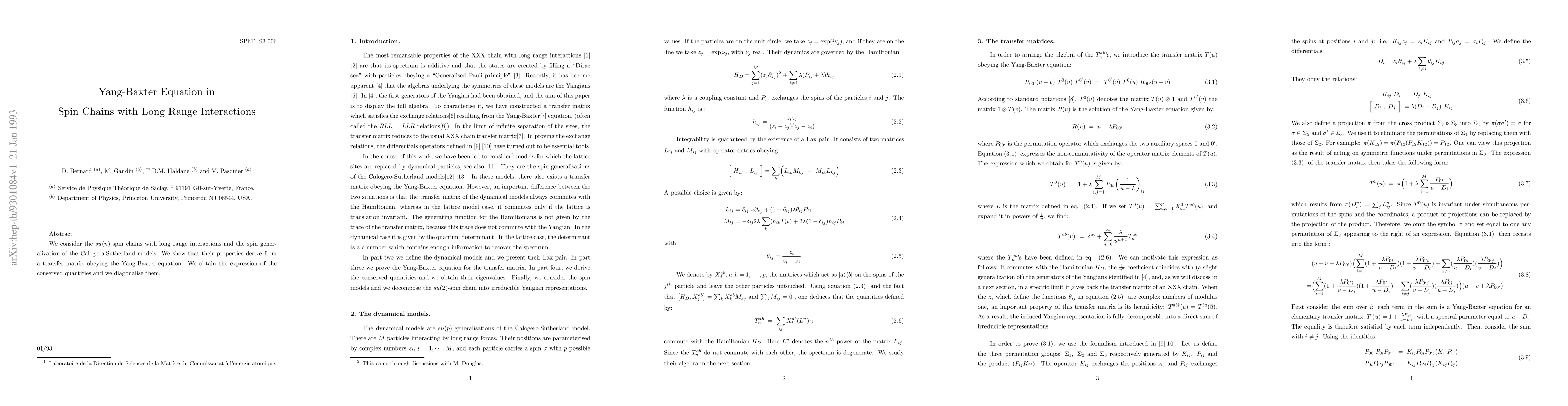 Thumbnail for Yang-Baxter equation in spin chains with long range interactions