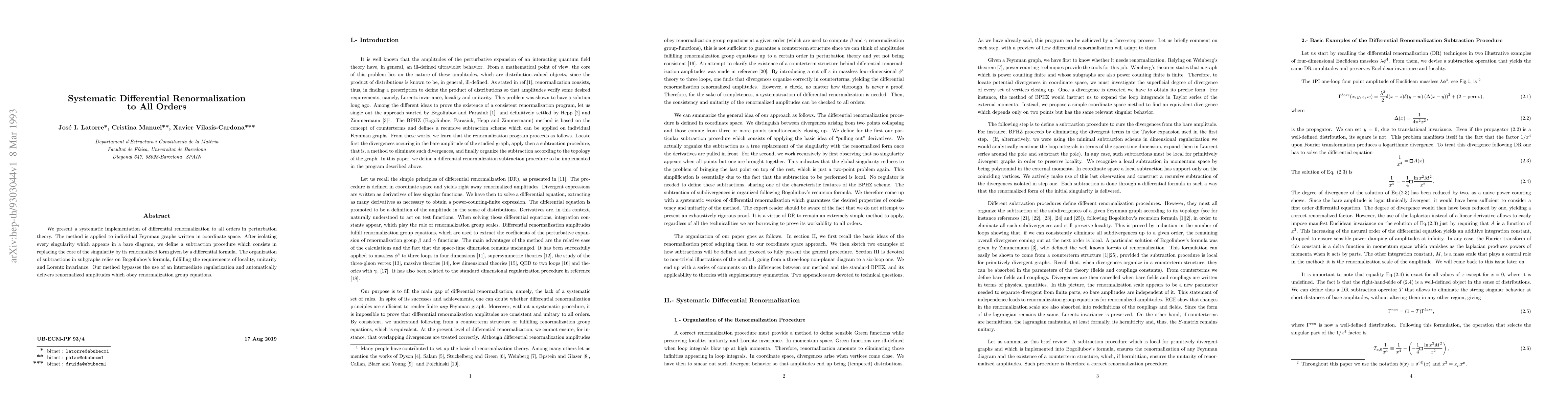 Thumbnail for Systematic Differential Renormalization to All Orders
