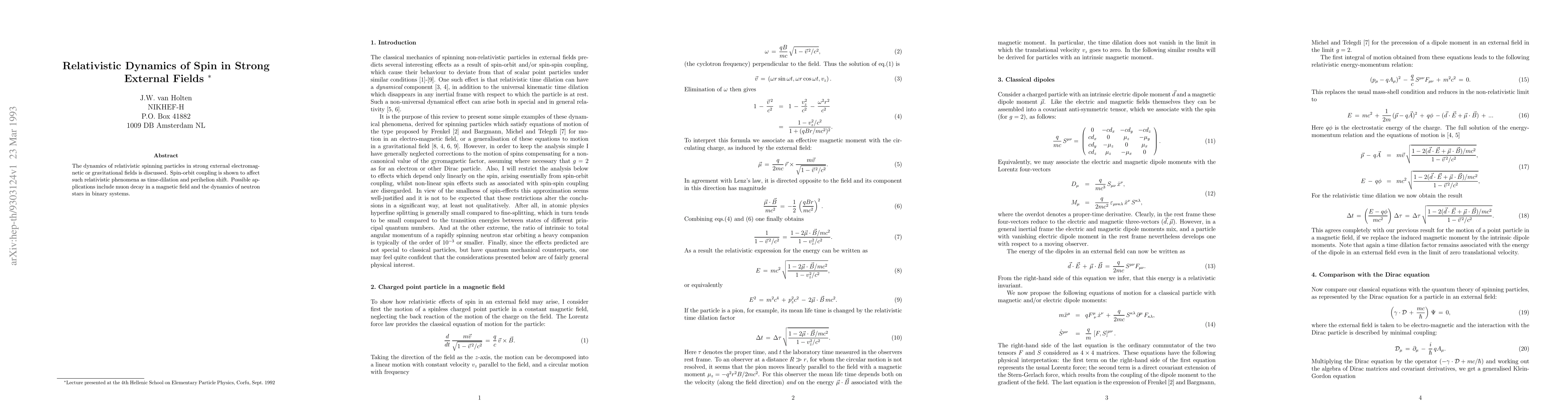 Thumbnail for Relativistic Dynamics of Spin in Strong External Fields