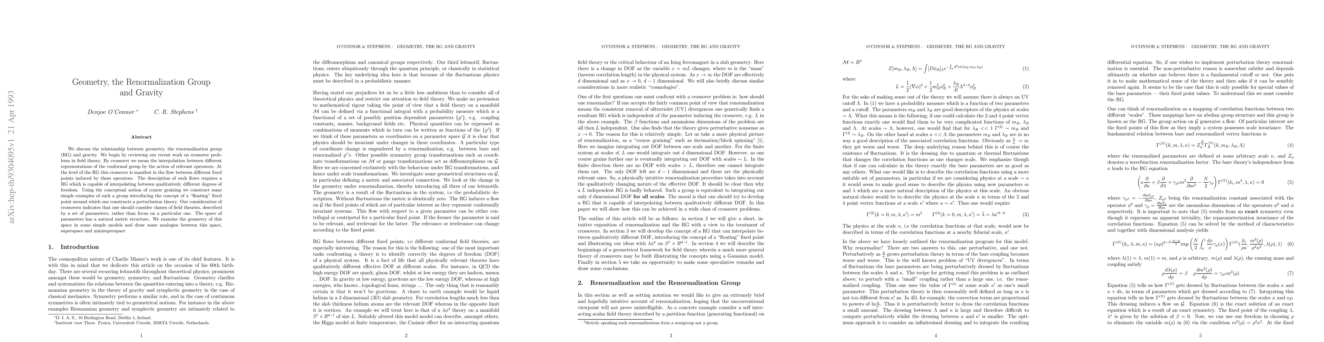 Thumbnail for Geometry the Renormalization Group and Gravity