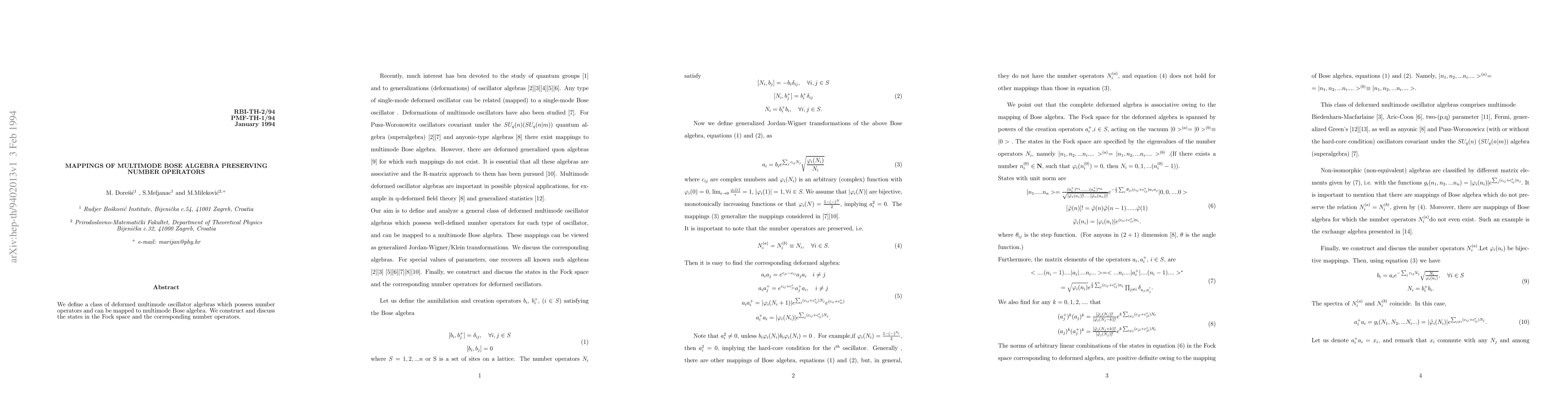 Thumbnail for Mappings of Multimode Bose Algebra Preserving Number Operators