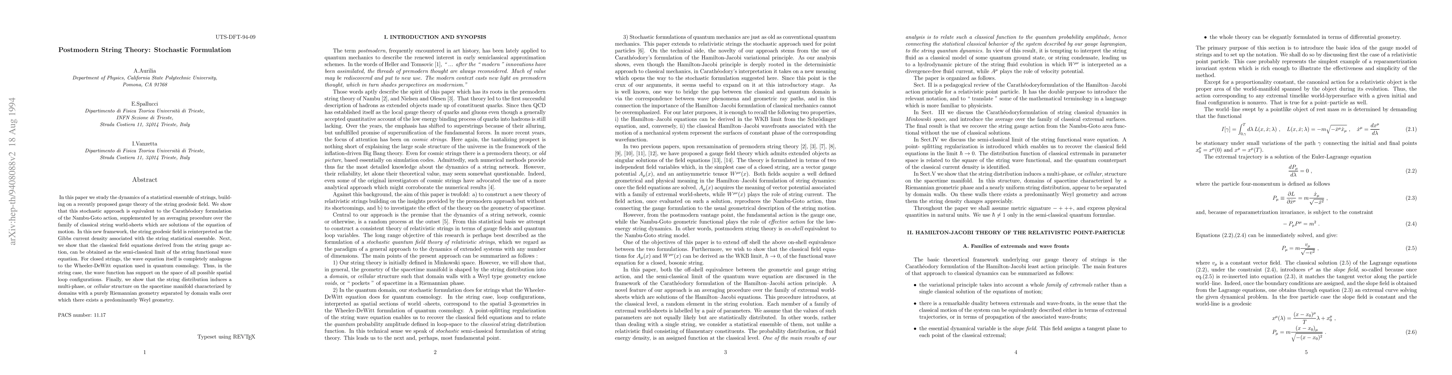 Thumbnail for Postmodern String Theory: Stochastic Formulation