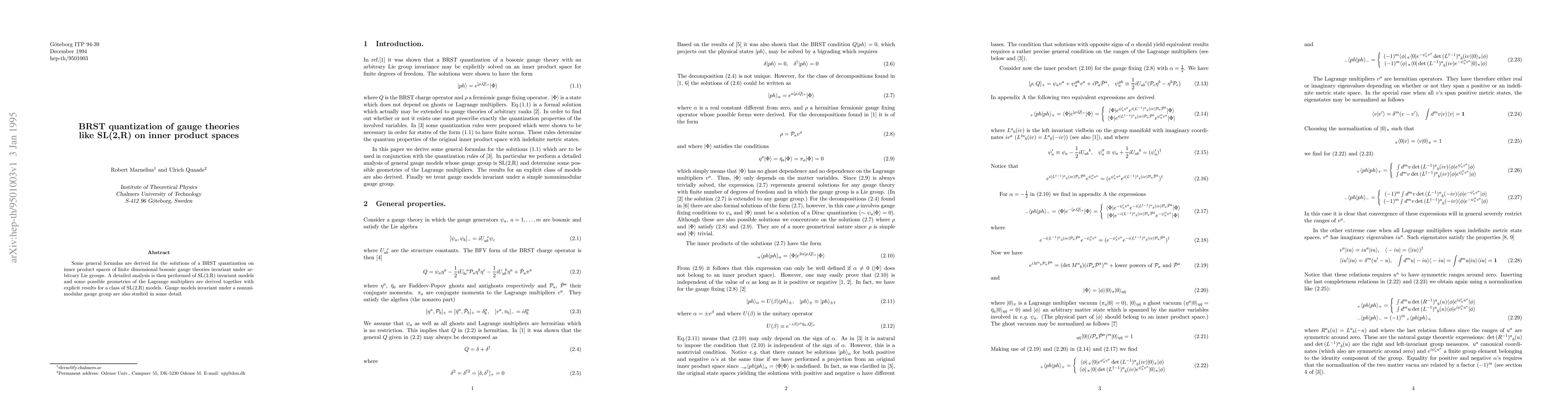 Thumbnail for BRST quantization of gauge theories like SL(2,R) on inner product spaces