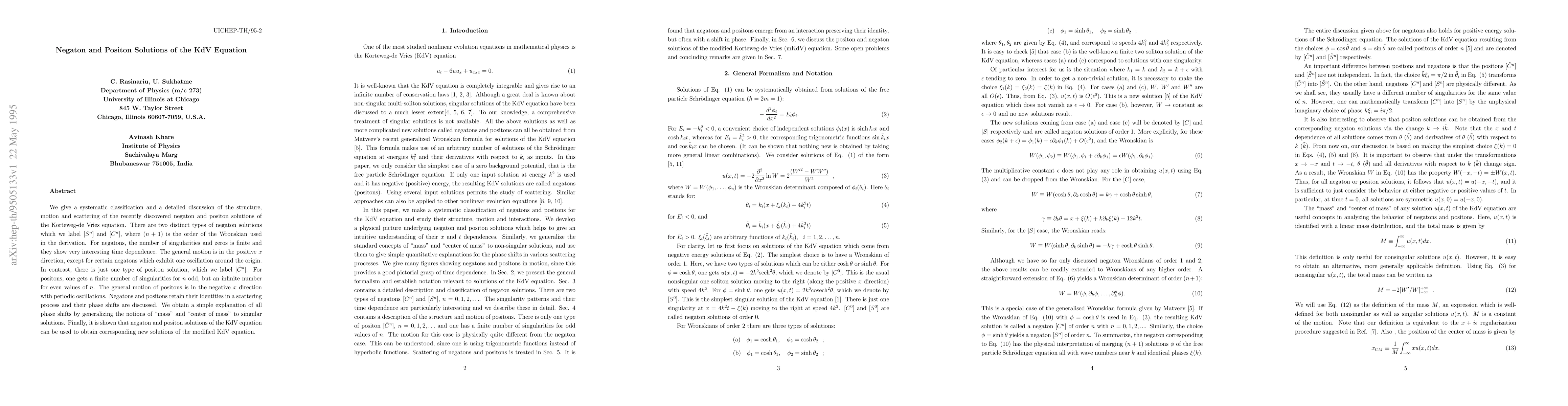 Thumbnail for Negaton and Positon Solutions of the KDV Equation