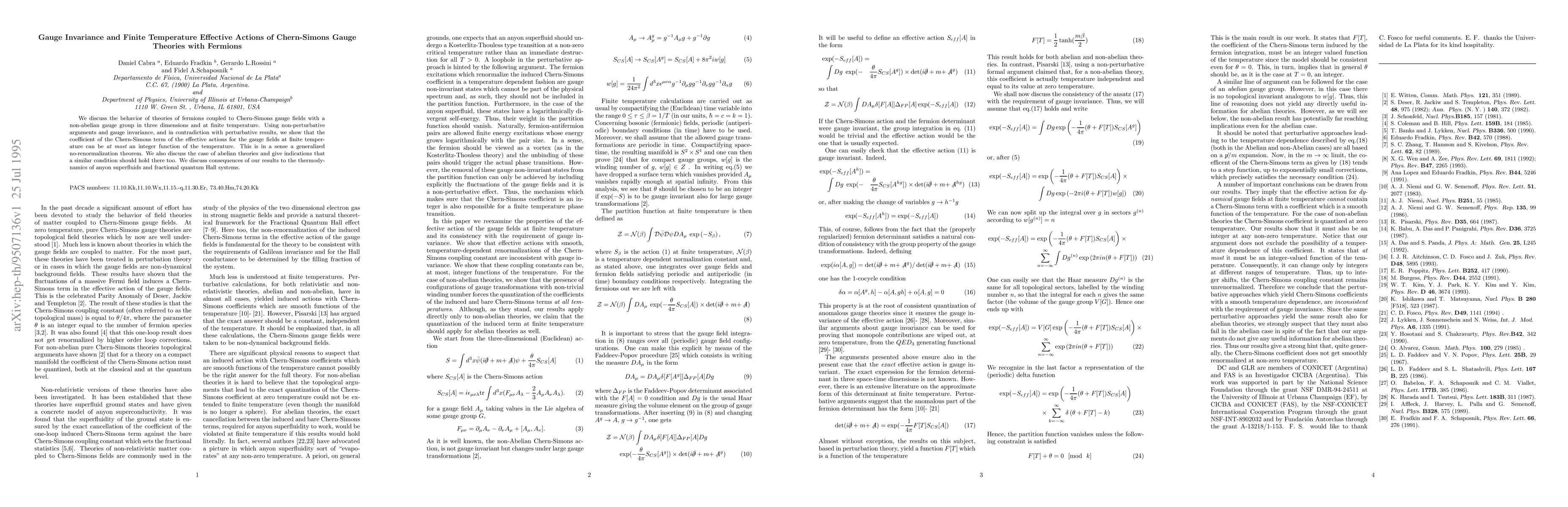 Thumbnail for Gauge Invariance and Finite Temperature Effective Actions of
  Chern-Simons Gauge Theories with Fermions