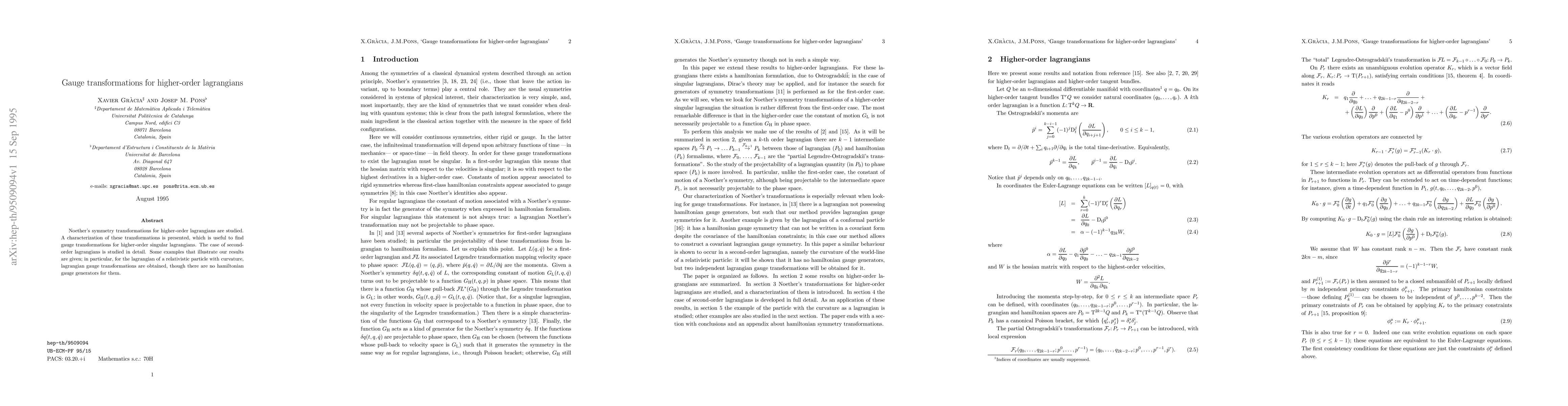 Thumbnail for Gauge transformations for higher-order lagrangians