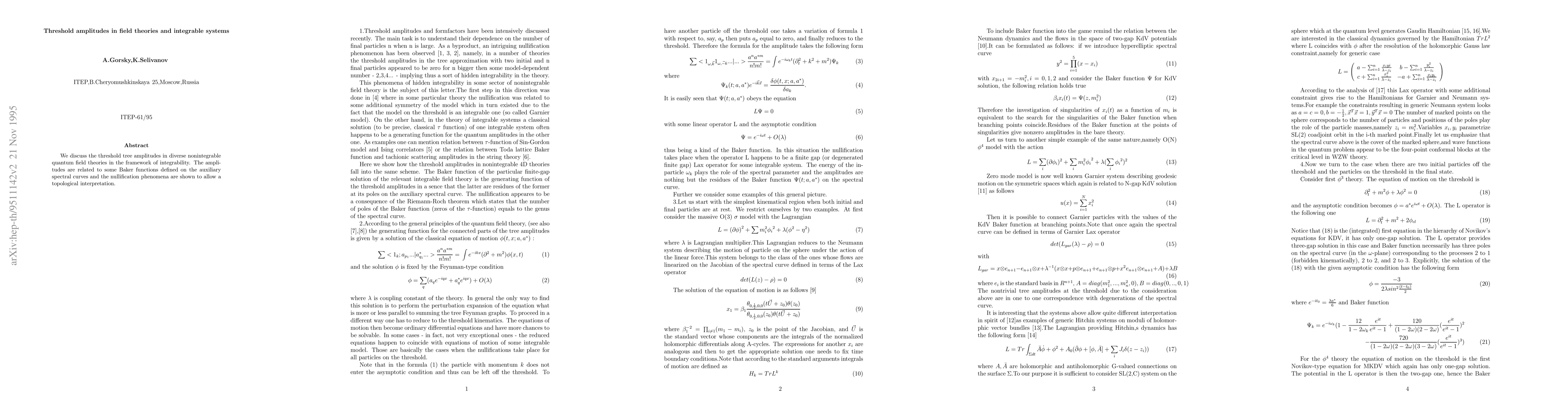 Thumbnail for Threshold amplitudes in field theories and integrable systems