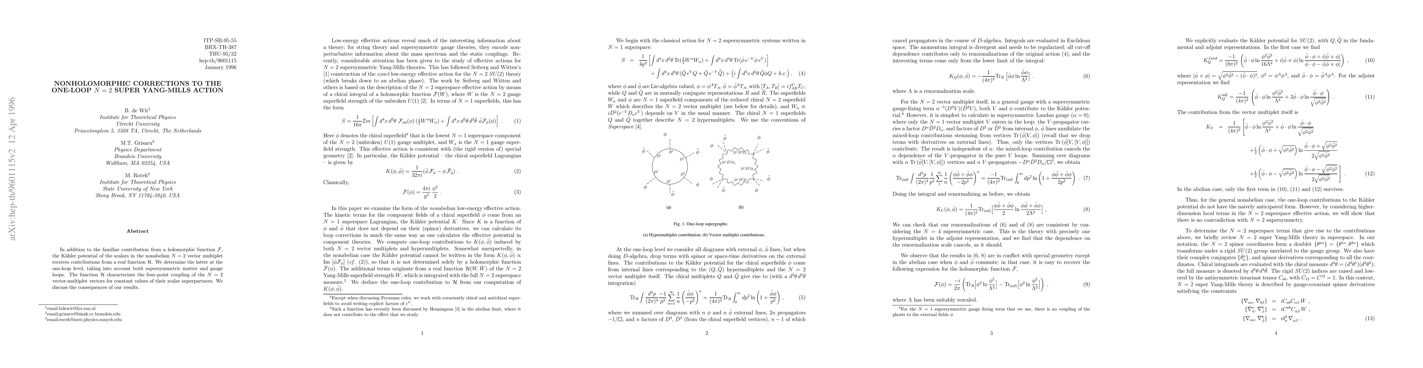 Thumbnail for Nonholomorphic Corrections to the One-Loop N=2 Super Yang-Mills Action