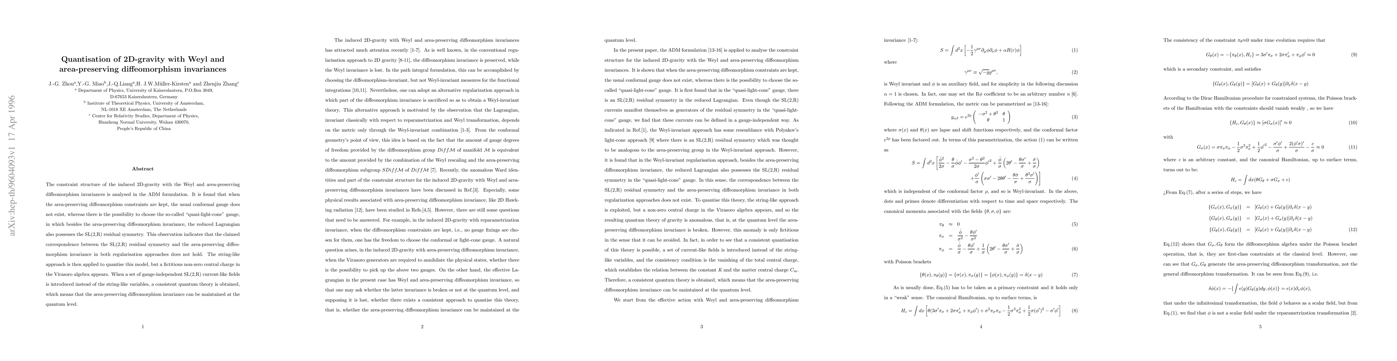 Thumbnail for Quantisation of 2D-gravity with Weyl and area-preserving diffeomorphism
  invariances