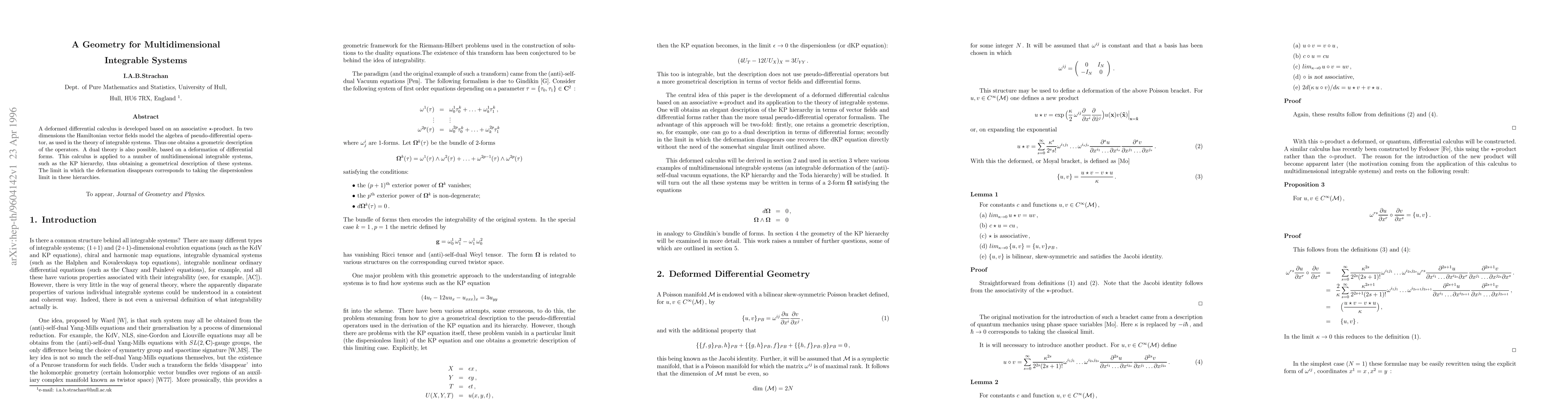 Thumbnail for A Geometry for Multidimensional Integrable Systems