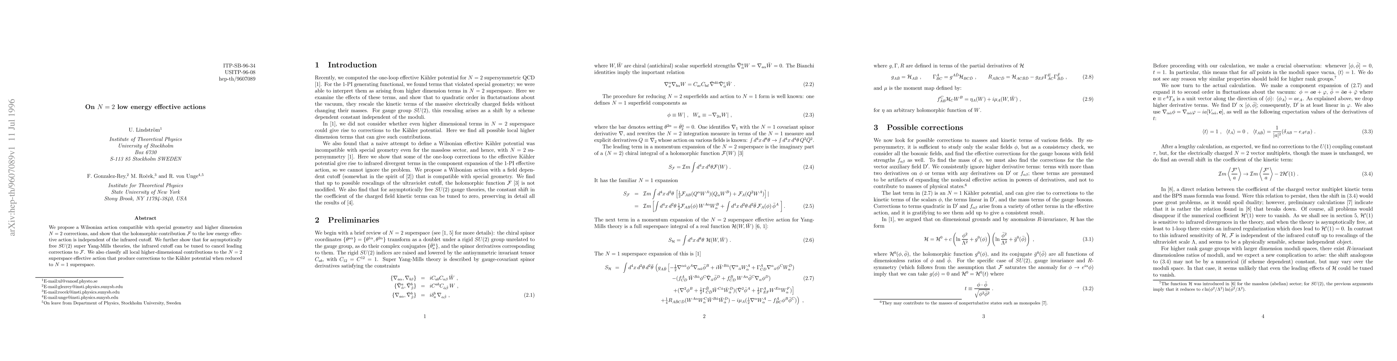 Thumbnail for On N=2 low energy effective actions