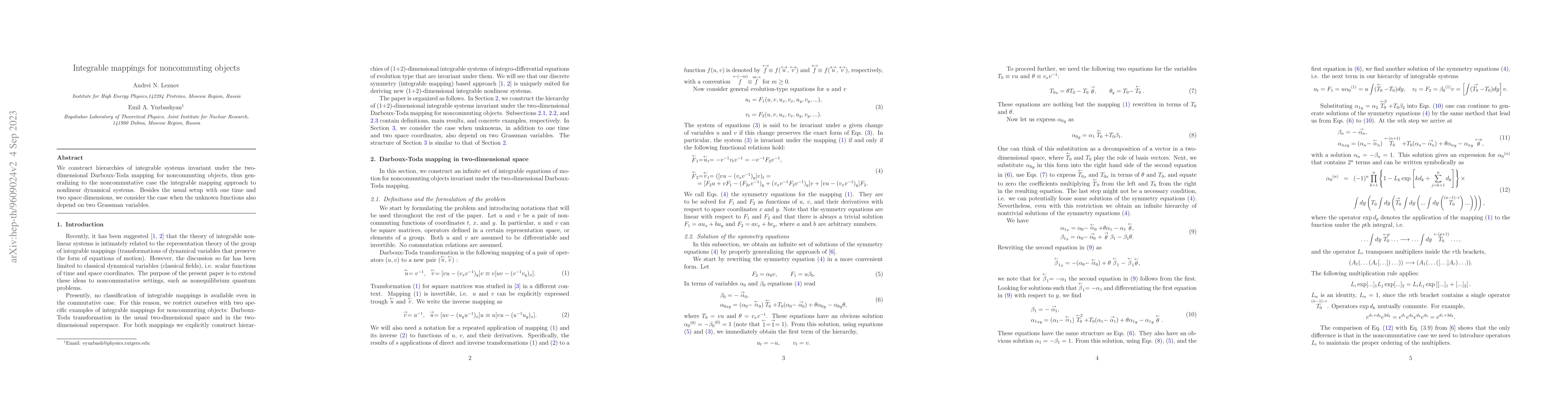 Thumbnail for Integrable mappings for noncommuting objects