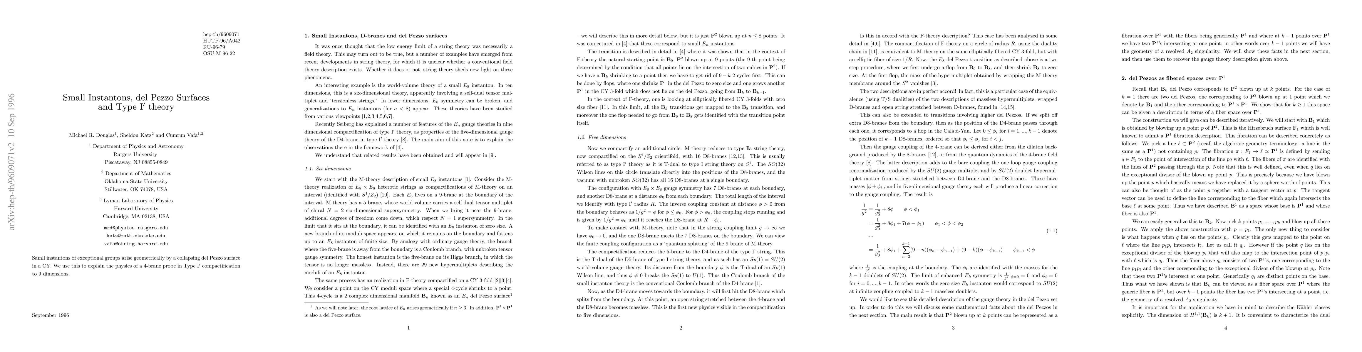 Thumbnail for Small Instantons, del Pezzo Surfaces and Type I' theory