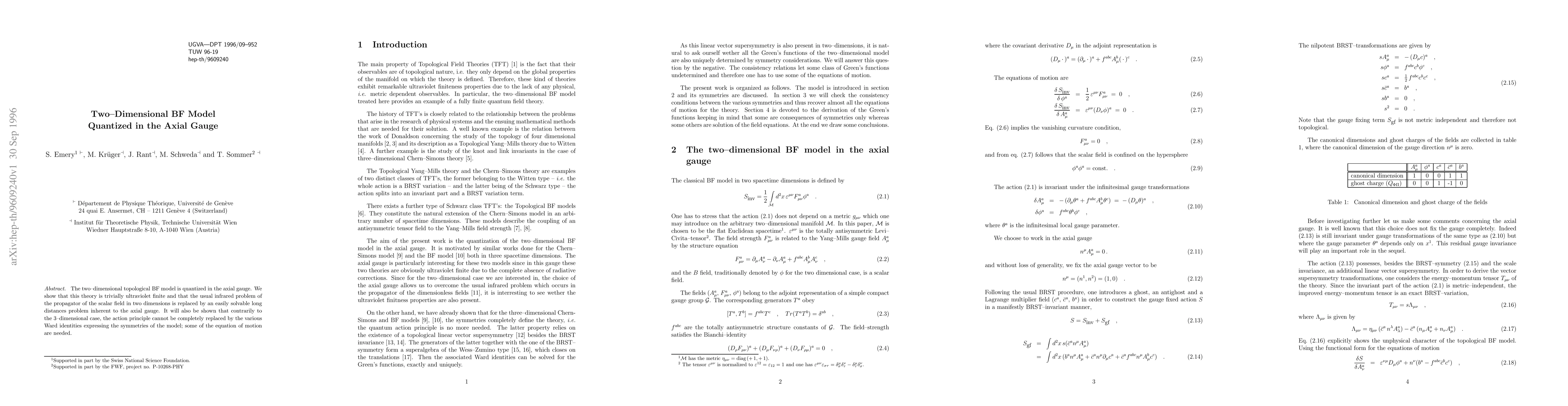 Thumbnail for Two--Dimensional BF Model Quantized in the Axial Gauge
