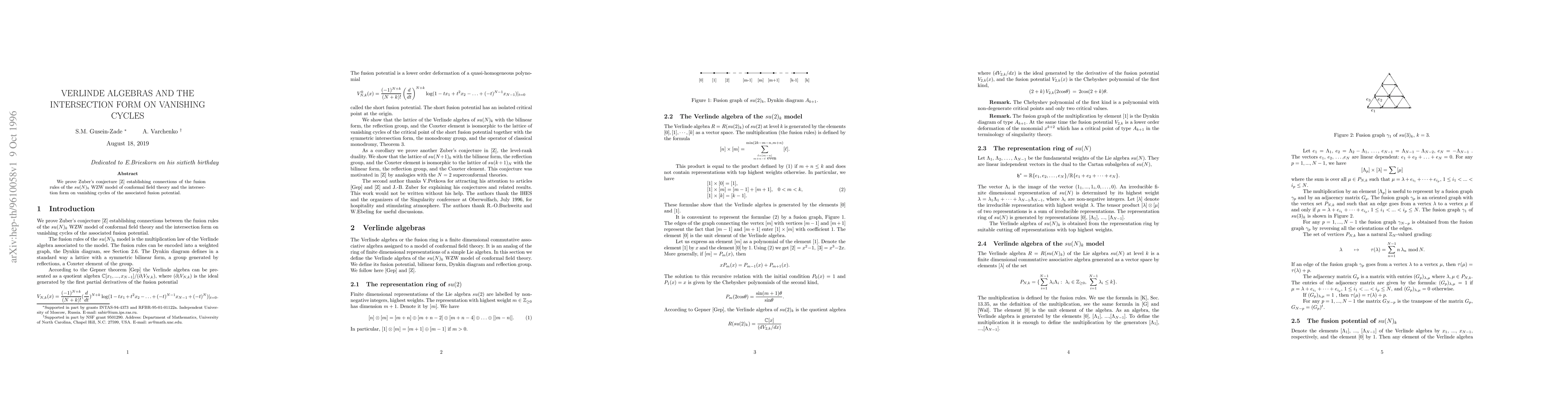 Thumbnail for Verlinde Algebras and the Intersection Form on Vanishing Cycles