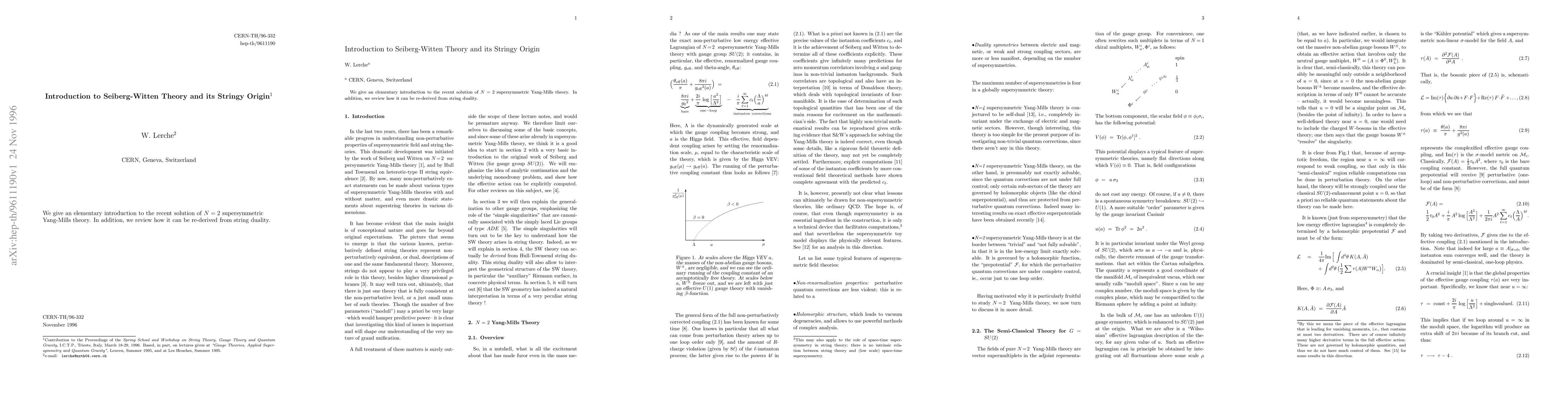 Thumbnail for Introduction to Seiberg-Witten Theory and its Stringy Origin