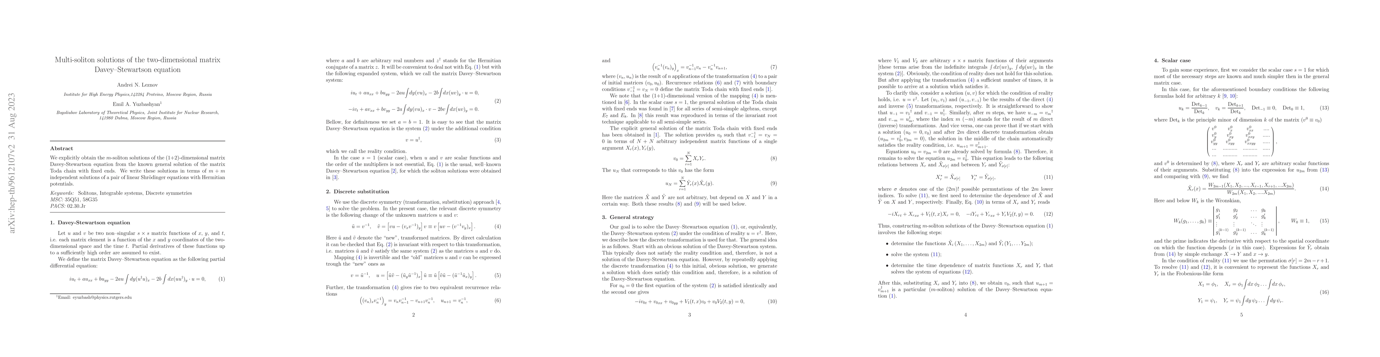 Thumbnail for Multi-soliton solutions of the two-dimensional matrix Davey-Stewartson
  equation