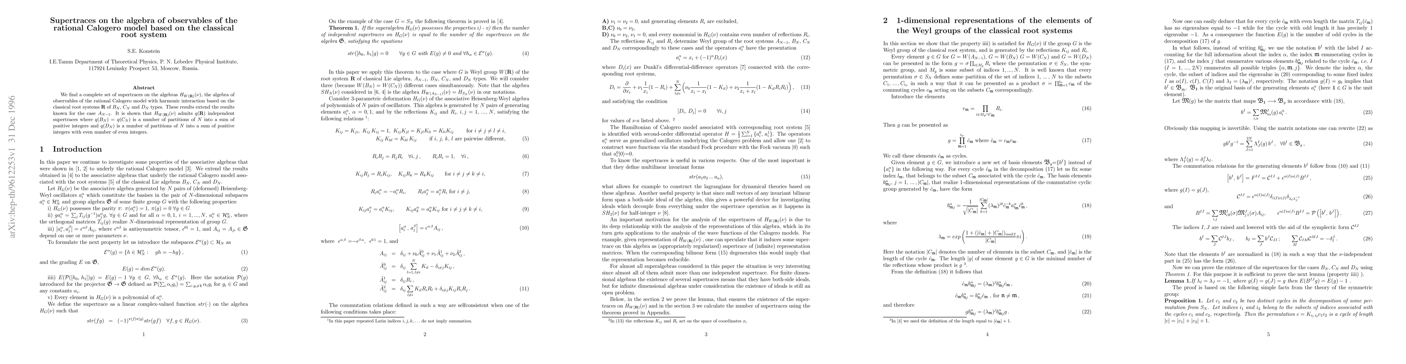 Thumbnail for Supertraces on the algebra of observables of the rational Calogero model
  based on the classical root system