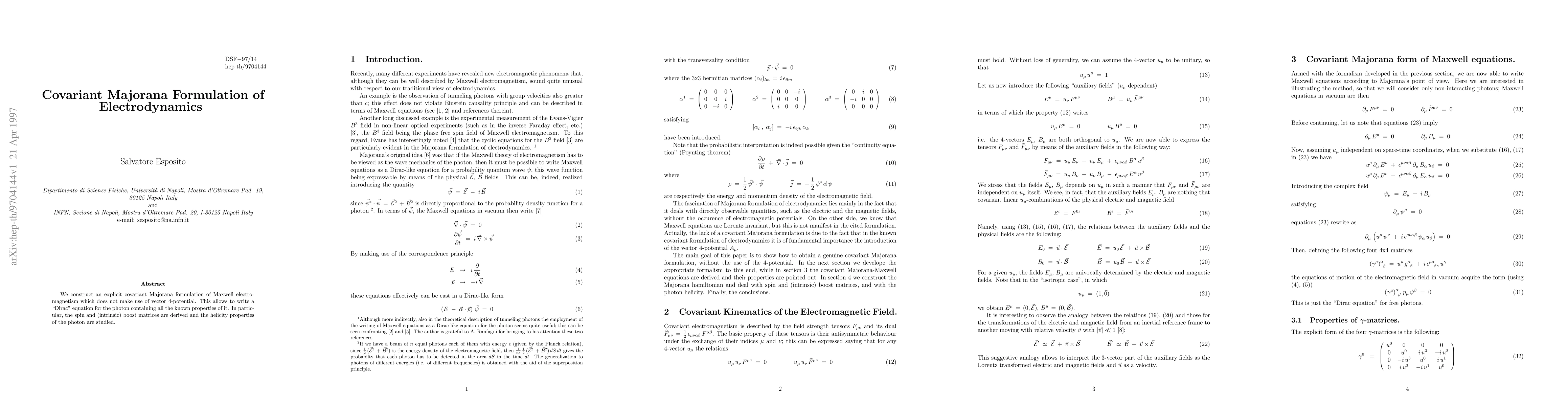 Thumbnail for Covariant Majorana Formulation of Electrodynamics