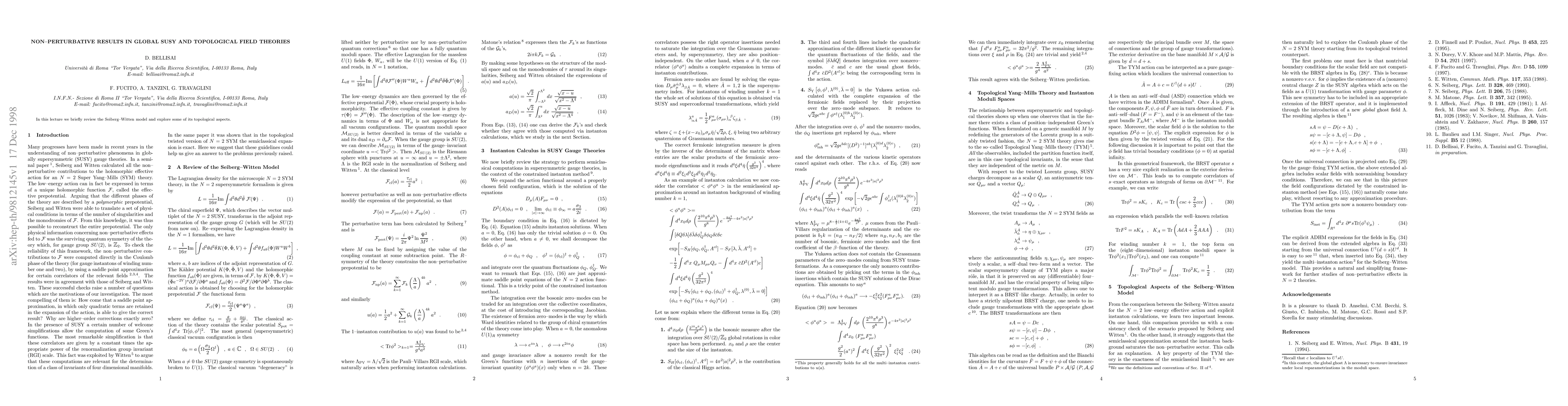 Thumbnail for Non-Perturbative Results in Global SUSY and Topological Field Theories
