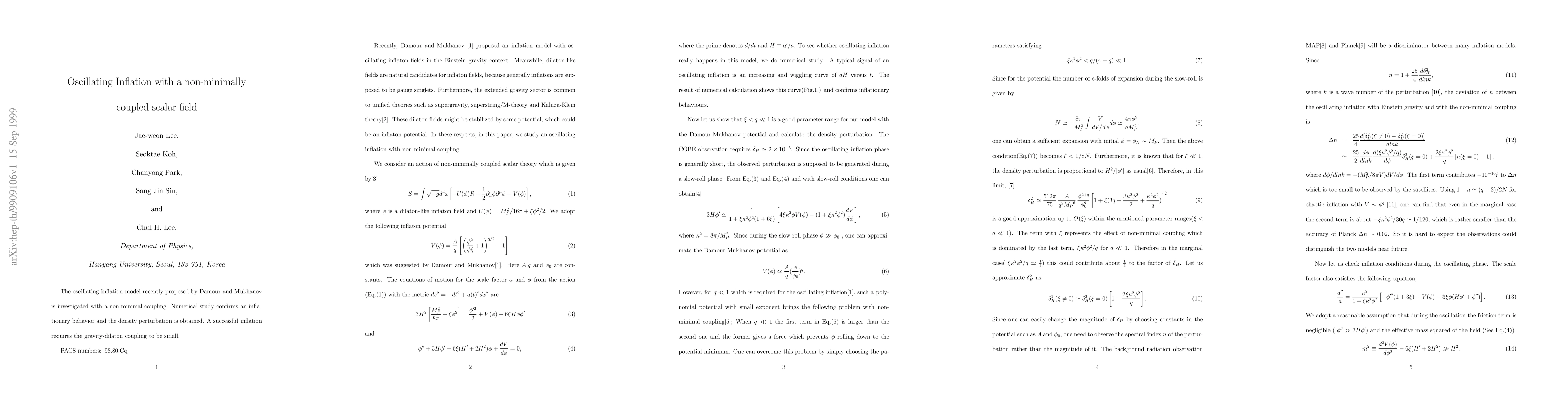 Thumbnail for Oscillating Inflation with a non-minimally coupled scalar field