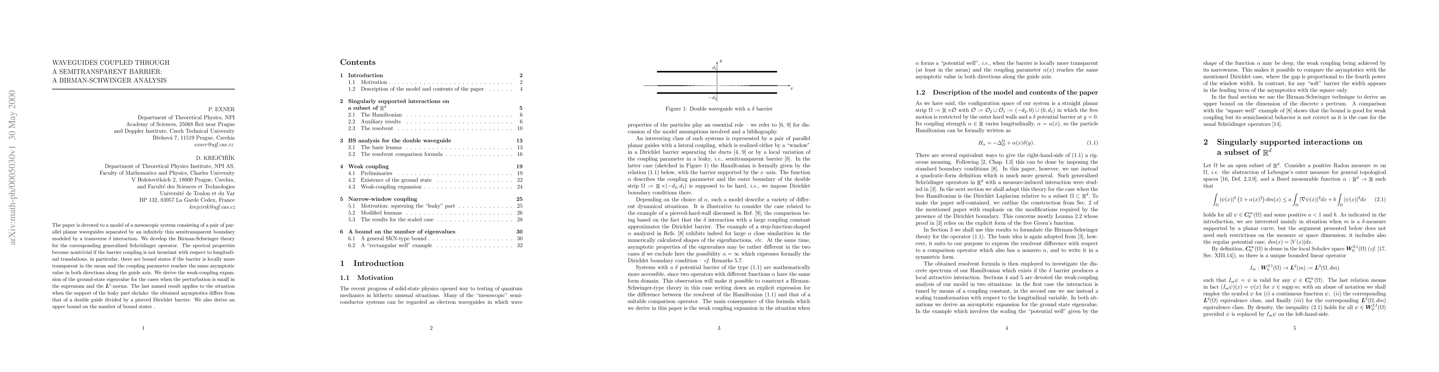 Thumbnail for Waveguides coupled through a semitransparent barrier: a Birman-Schwinger
  analysis