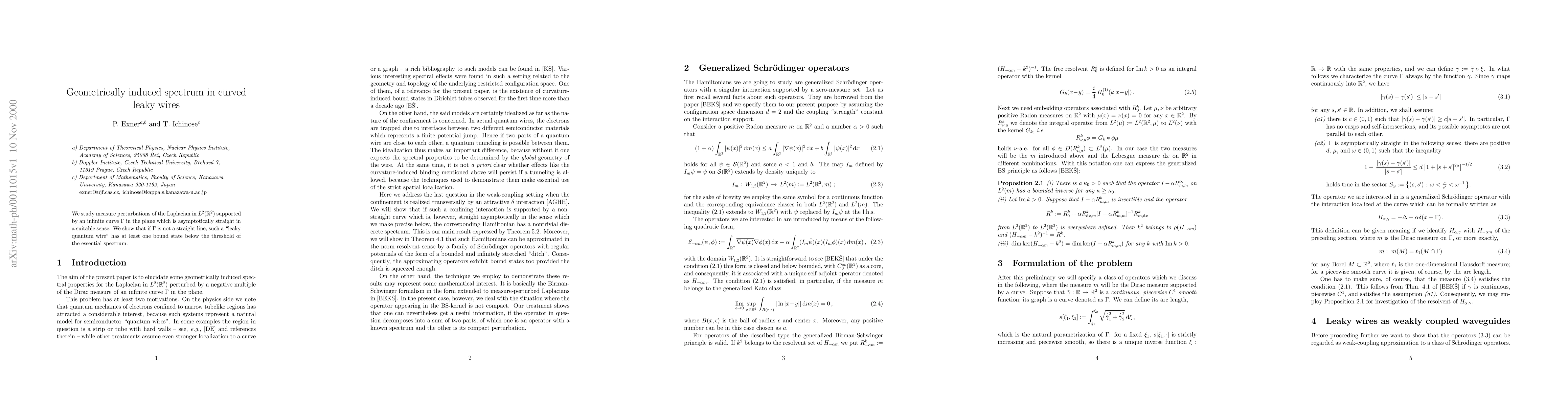 Thumbnail for Geometrically induced spectrum in curved leaky wires