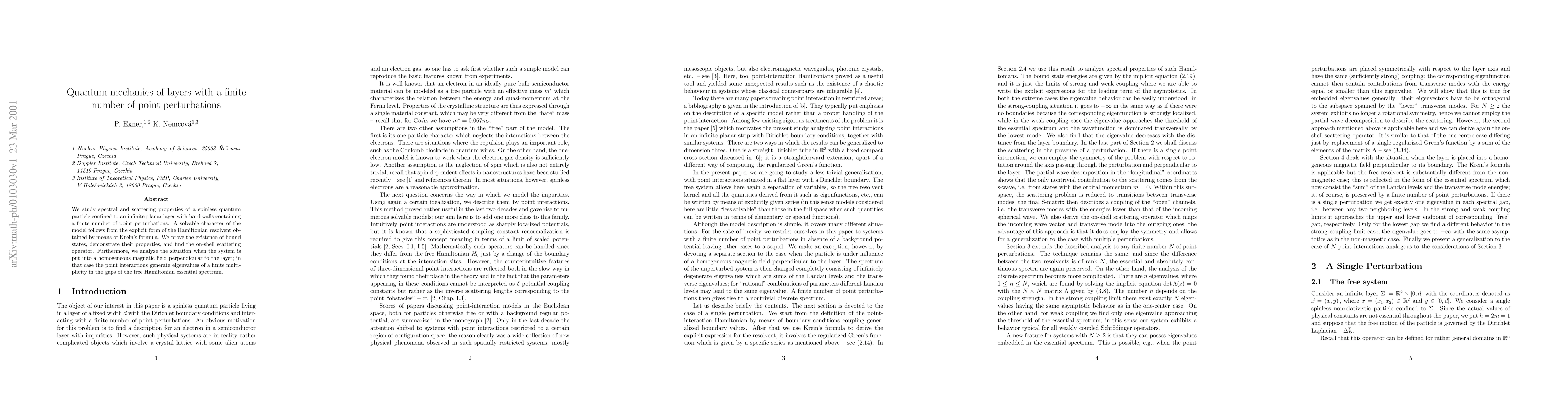 Thumbnail for Quantum mechanics of layers with a finite number of point perturbations