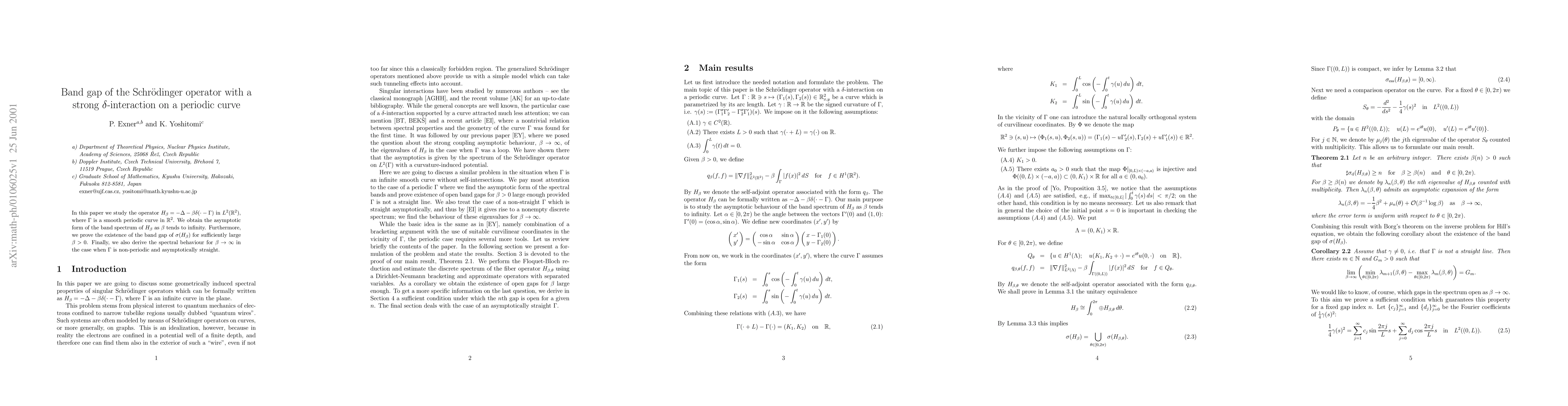 Thumbnail for Band gap of the Schroedinger operator with a strong delta-interaction on
  a periodic curve