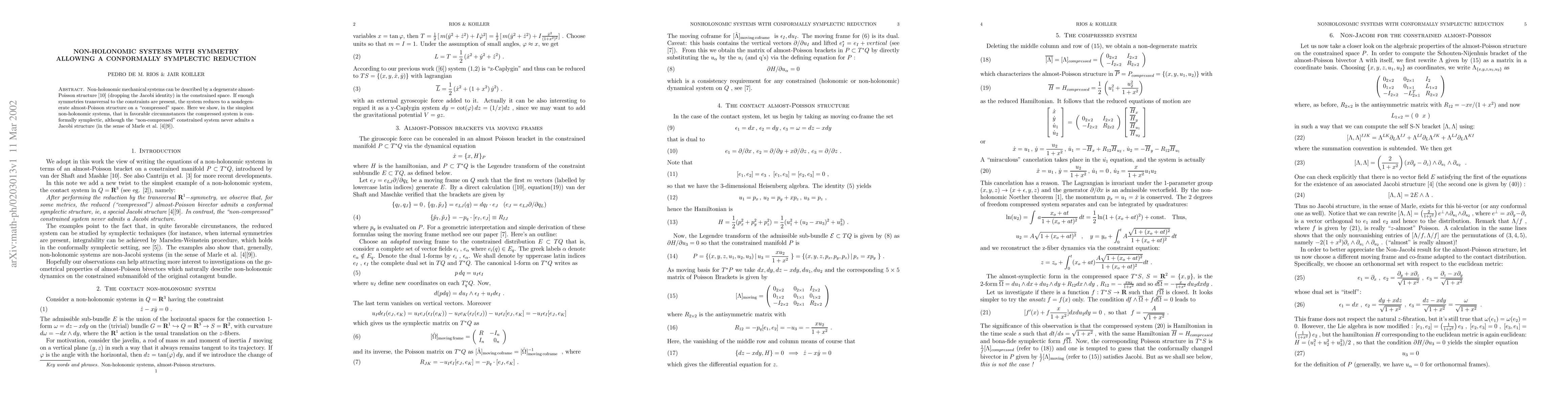 Thumbnail for Nonholonomic systems with symmetry allowing a conformally symplectic
  reduction
