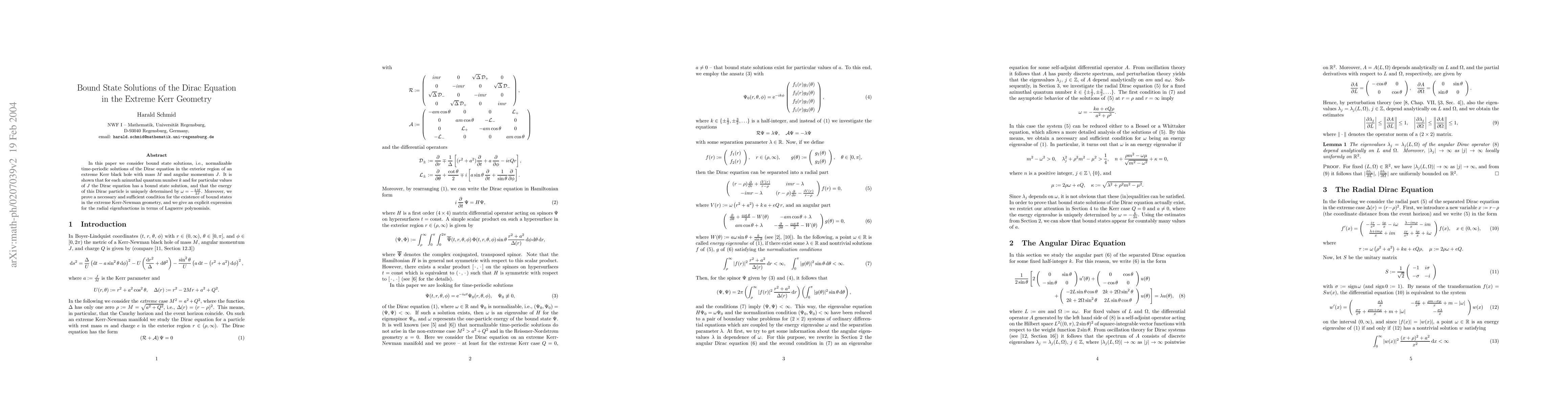 Thumbnail for Bound State Solutions of the Dirac Equation in the Extreme Kerr Geometry